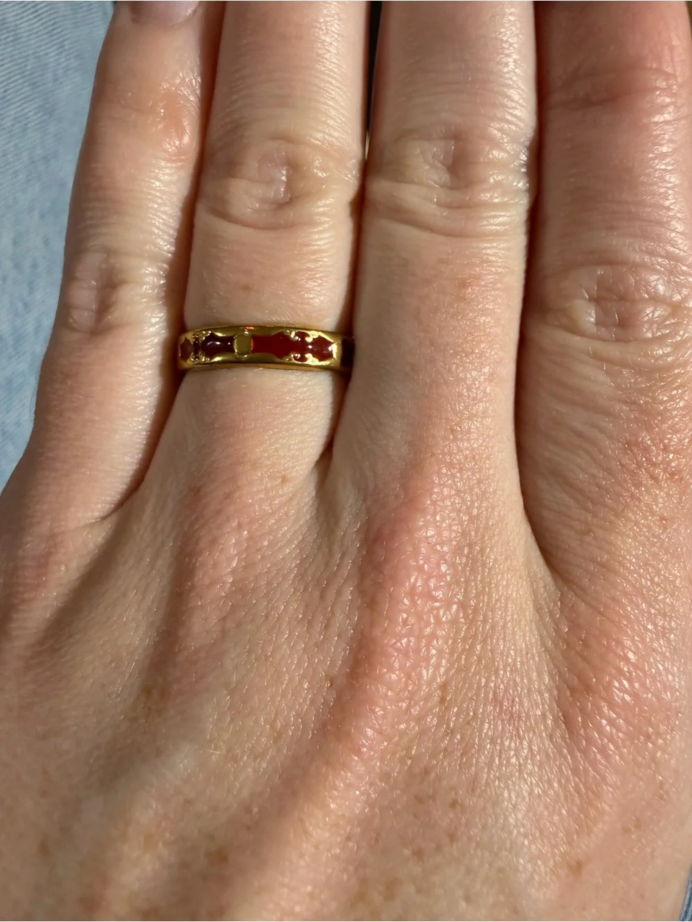 18k Gold Plated Red Enamel Adjustable Band Ring